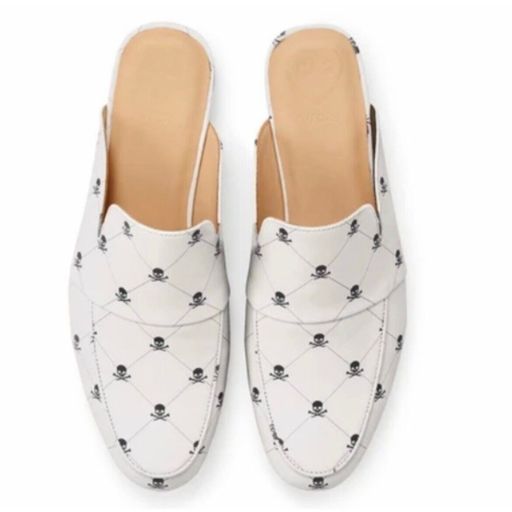 G/Fore Killer Skull & Ts Mules - Snow Leather Womens - Picture 2 of 9